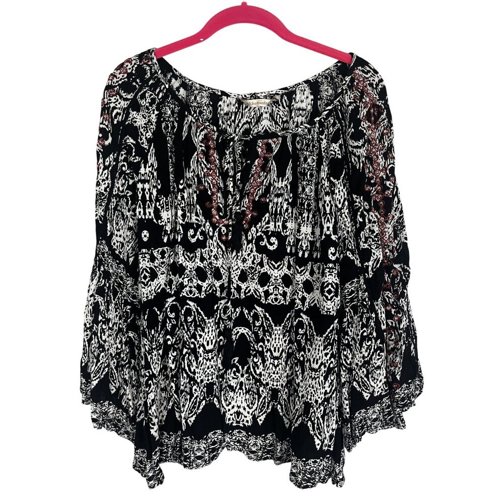 Soft Surroundings Sequin Floral Top M Boho Indie Folk Peasant‎ Festival Western